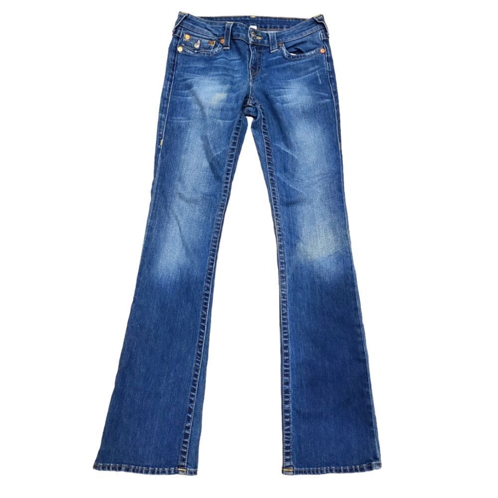 True Religion Low-Rise Boot Cut Medium Wash Distressed Jeans | 28